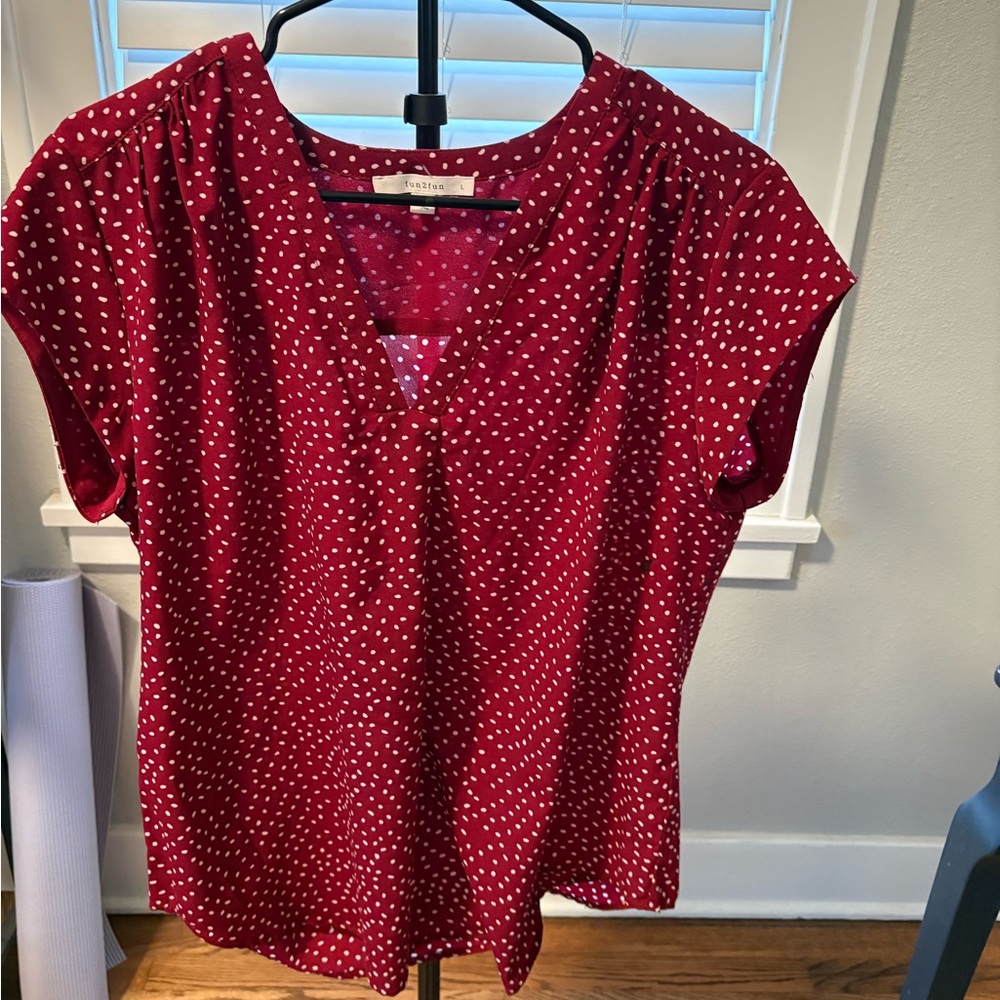 Fun 2 Fun Red and White Polka Dot Blouse